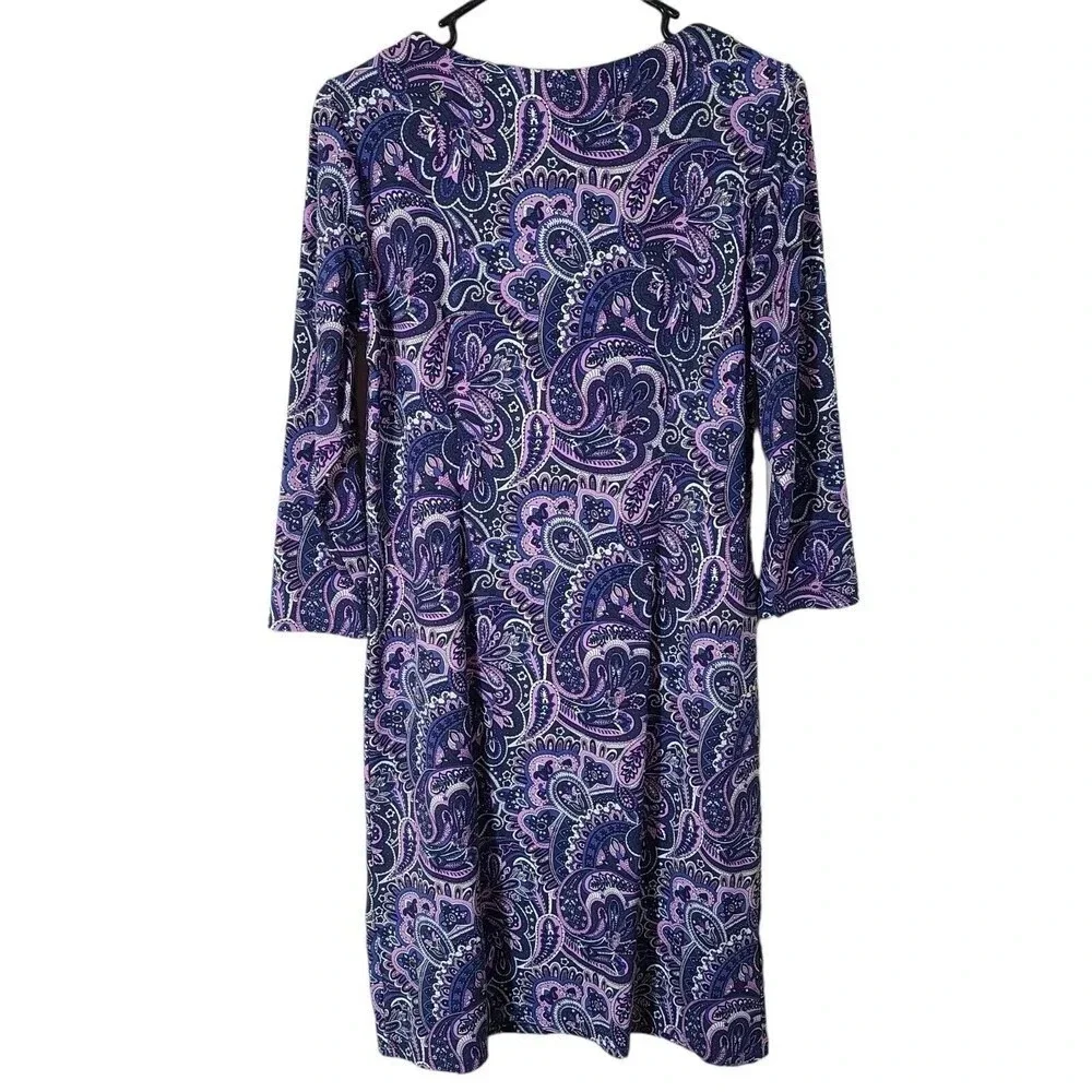Talbots size Medium Jersey A line dress in polished paisley blue and purple boho